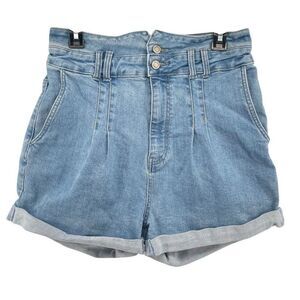 Sweet Look Light Wash Paperbag Waist Denim Shorts High Rise Rolled Cuff XL